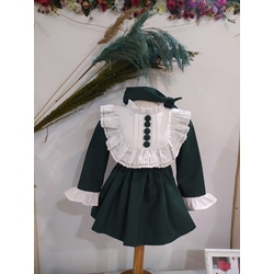 Vintage Yeşil fırfır Detaylı Elbise
