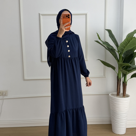 Nefes Katlı Düğmeli Laci Elbise
