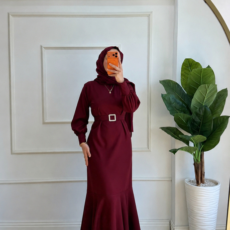 Miley Bordo Davet Elbisesi-Tokalı