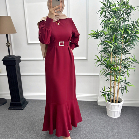 Miley Bordo Davet Elbisesi-Tokalı