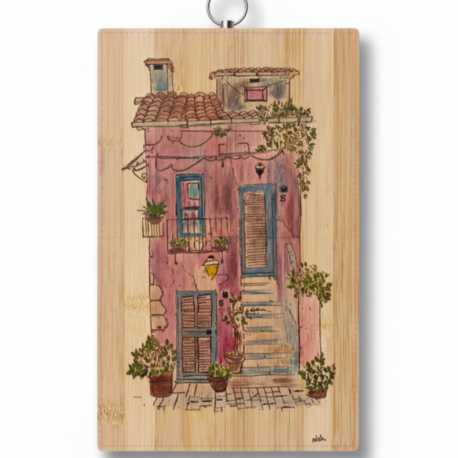 Vintage House Desenli Ahşap Yakma ve El Boyaması Dekoratif Duvar Panosu