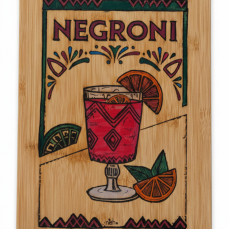 Özel Tasarım Negroni Tablo - Ahşap Yakma ve El Boyaması Renkli Bambu Sanatı