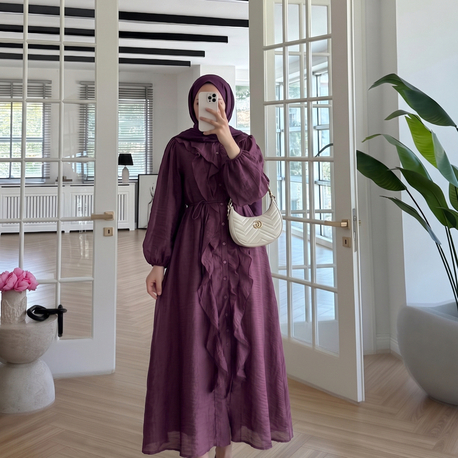 Bordo fırfırlı elbise 