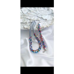 Necklace and bracelet with triangular crystals and glass beads