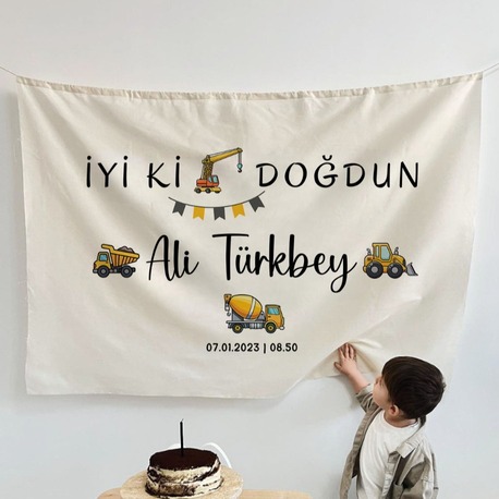 İŞ MAKİNELERİ TEMASI 100X150 YATAY HAM BEZ FLAMA