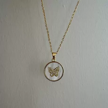 Çelik Gold Kelebek Model Sedef Kolye