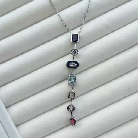 Çelik Renkli Taşlı Kolye Silver
