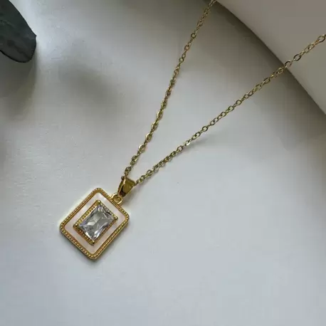 Çelik Gold Baget Taşlı Kolye