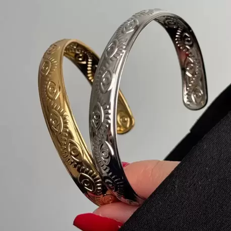 Çelik Vintage Göz Tasarım Kelepçe/Gold