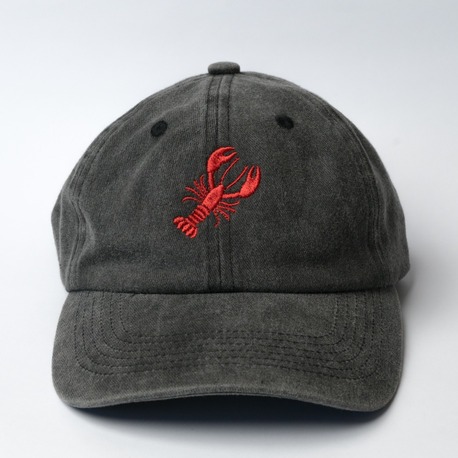 Kırmızı Istakoz Lobster Nakışlı Koyu Gri Renk Şapka Pamuklu Siperlikli Ayarlı Şapka