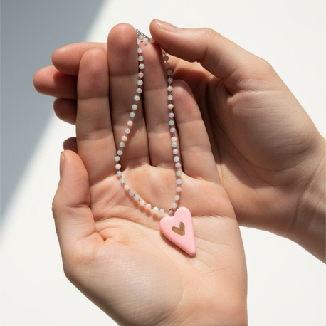 Pink Heart Seramik Kolye —CH01 