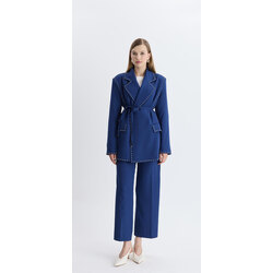 DÜĞME İŞLEMELİ TASARIM BLAZER TAKIM - LACİVERT