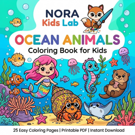 Nora Ocean Animals Boyama Kitabı (PDF Dijital Baskı)