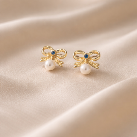 Emerald Ribbon Pearl Earrings