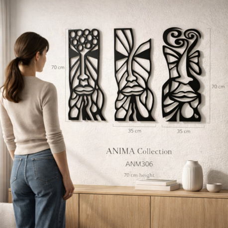 NORDIDA ANIMA ANM306 Metal Duvar Tablosu – 3’lü Tribal Yüz Seti
