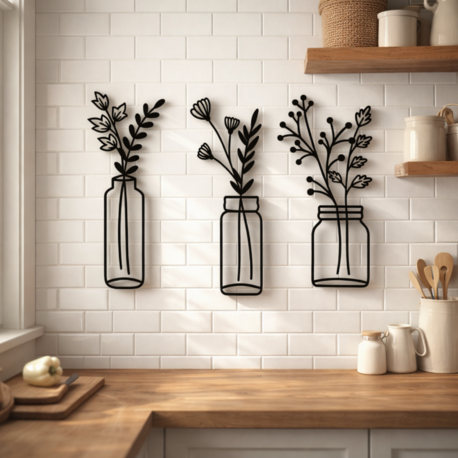NORDIDA NORTHLINE NLN404 – 3’lü Kavanoz Çiçek Metal Duvar Dekoru (23x50 cm)