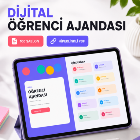 100 Şablonlu Hiperlinkli Dijital Öğrenci Ajandası | iPad, Android ve Tablet Uyumlu PDF