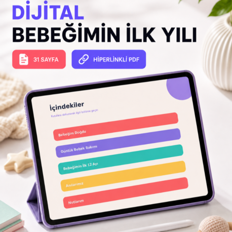Bebeğimin İlk Yılı Dijital Ajanda – Hiperlinkli 31 Sayfa Bebek Bakım ve Gelişim Takip PDF