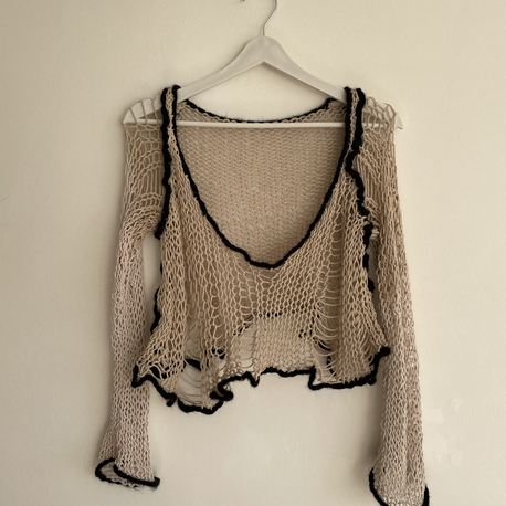 distressed cream black sweater S-M