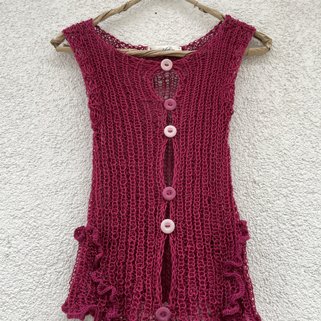 pink button-up knit top (S-M)