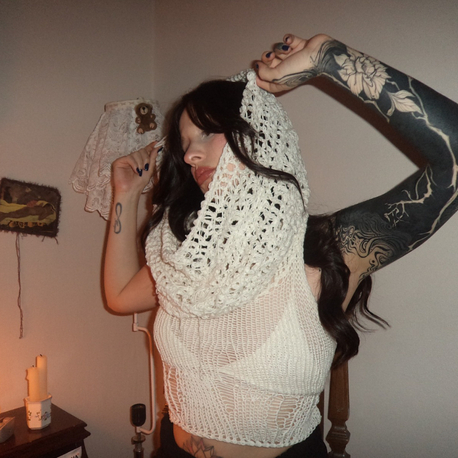 distressed hooded crop top & bra  (S-M)