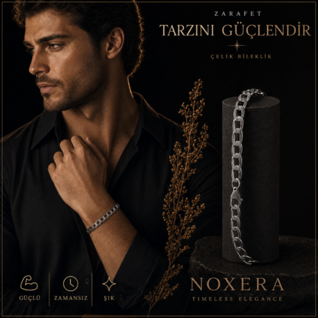 Noxera Çizgili Gurmet Çelik Erkek Bileklik – Silver