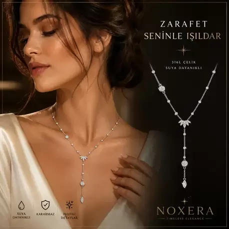 Noxera Aura Y Kolye - 316L Paslanmaz Çelik Taşlı Kadın Kolyesi