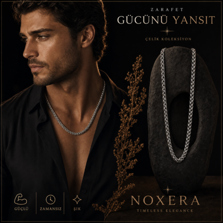 Noxera Örgü Zincir Çelik Erkek Kolye – Silver