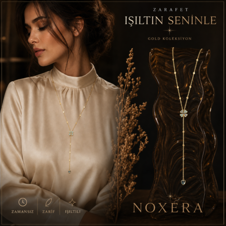 Noxera Aelia Mavi Kelebek Gold Y Kolye