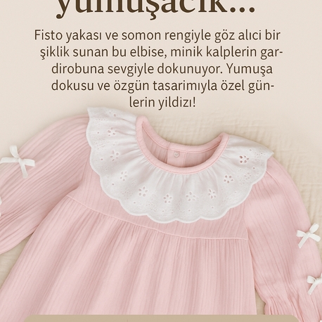 Fisto Yaka Detaylı Somon Elbise – Noxon Baby