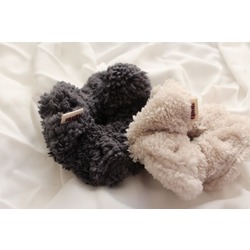 Krem-Füme 2'li Teddy Peluş Scrunchie Lastik Toka Set
