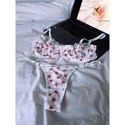 Kırmızı kalp  tül seksi bra set takım 