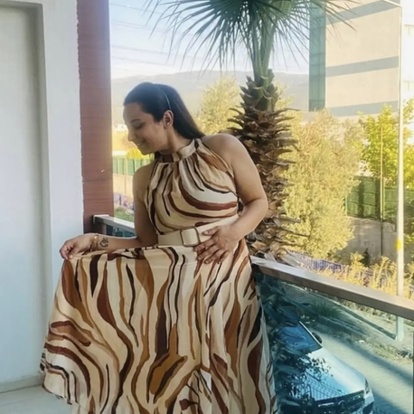 Zebra Desen Kahve Tonlu Elbise