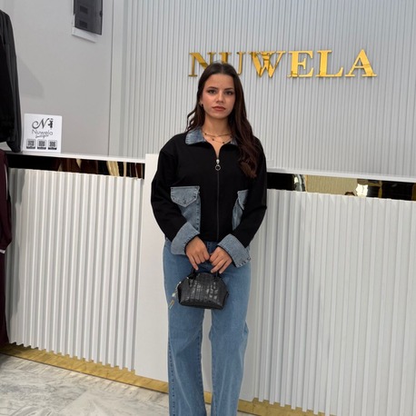 Kot Detaylı Fermuarlı Siyah Sweatshirt Ceket