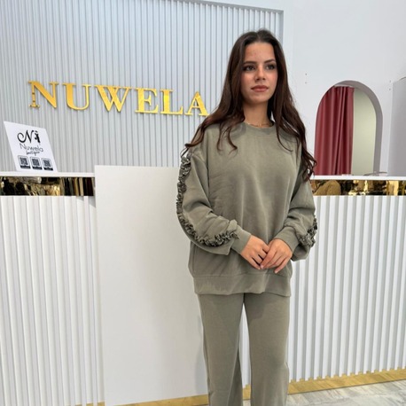 Kolları Fırfırlı Dökümlü Modal Kumaş Takım
