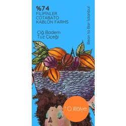 %74 Filipinler/ Cotabato Kakao + Deniz Tuzu-Çiğ Badem, 80gr