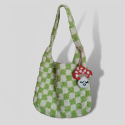 greenish checkered kroşe çanta