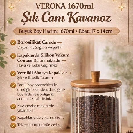 Mien Akasya Cam Kavanoz 1670 ml-Akasya Kapaklı Büyük Boy Kavanoz