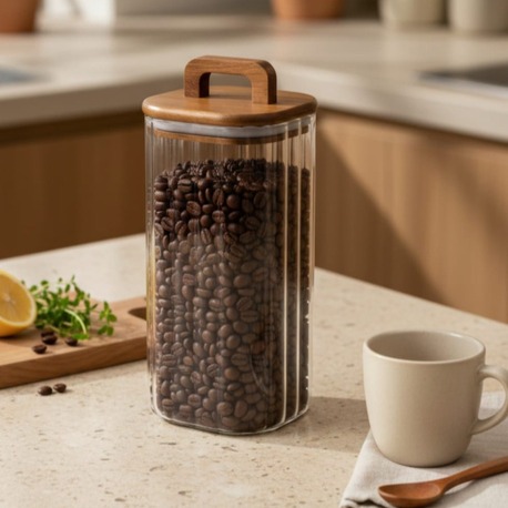 Mien Akasya Kapaklı Cam Kavanoz 1100 ML – Büyük Boy Kahve & Bakliyat Saklama Kabı