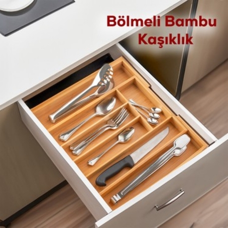 Açılır Kapanır Kaşıklık-Ayarlanabilir Bambu Kaşıklık ve Çekmece Organizeri