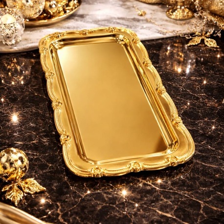 Gold Nişan Tepsisi Dikdörtgen Sunum Tepsisi – Söz & Nişan Yüzük Tepsisi, Kahve Sunum Tepsisi