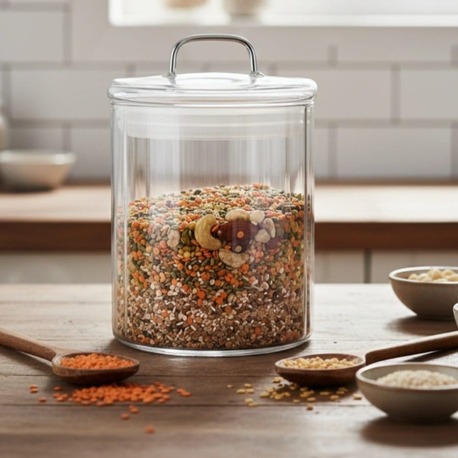 Mien 700 ml Cam Kapaklı Kapaklı–Şeffaf Bakliyat, Baharat & Kuru Gıda Saklama Kabı