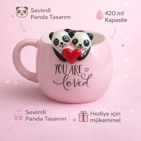 Kosova Panda Figürlü Kupa Bardak – Sevimli Tasarım Seramik Mug – Hediye Kupa