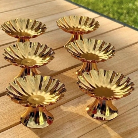 6'lı İsritidye Ayaklı Gold Kahve Yanı Lokumluk,makaronluk, şekerlik,sunum,kahve,ikramlık,