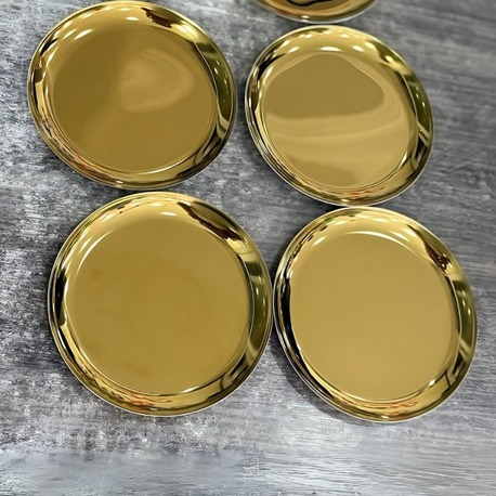 6'lı Gold Yuvarlak Metal Tatlı Tabağı 12 cm- Kahve Yanı Lokumluk,Şekerlik