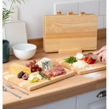 Standlı 3'lü Ahşap/Bambu Kesme Tahtası Seti