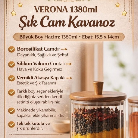 Mien Akasya Cam Kavanoz 1380 ml-Akasya Kapaklı Büyük Boy Kavanoz
