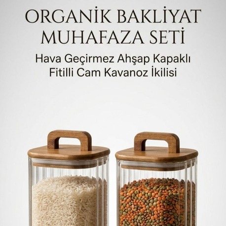 2'li Akasya Kapaklı Büyük Boy Kavanoz Seti 1850 ml- Büyük Boy Saklama Kavanozu- Vakum Kapaklı