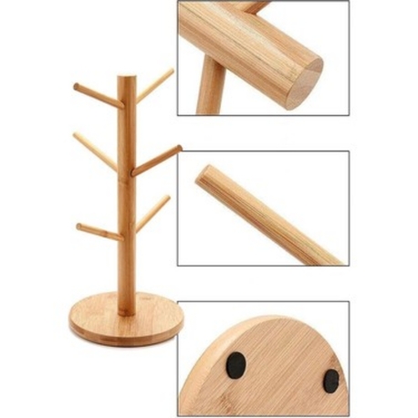 Bambu Fincan Askısı-Doğal Bambu Ağaç Tasarımlı Fincan Askılığı ve Organizer Standı
