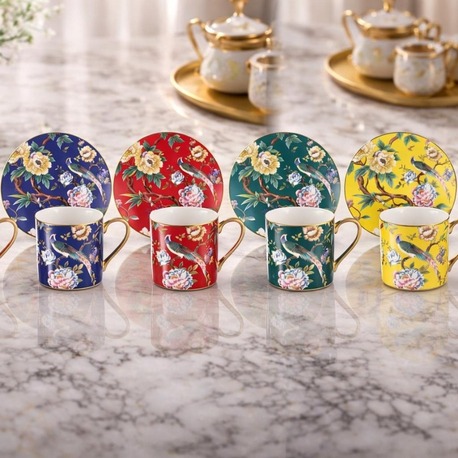 Mien Deco 6 Kişilik Porselen Kahve Fincan Takımı – Renkli & Desenli Şık Türk Kahvesi Seti